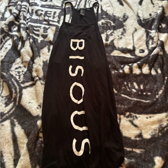 Black Tank top  with White 'BISOUS' Print - Picture 1 of 2